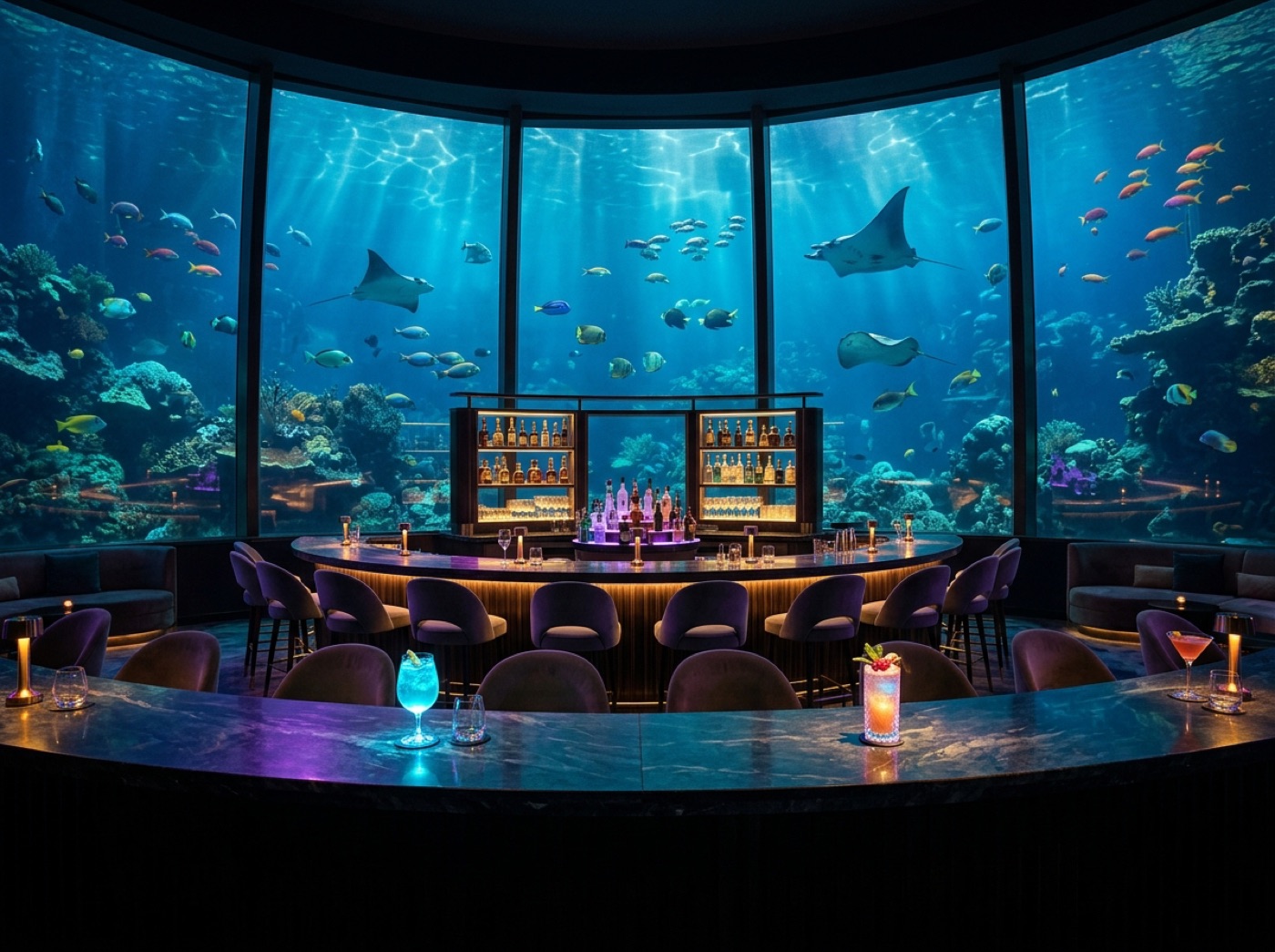Underwater bar at night